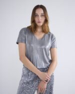 Summum v-neck top metallic coated