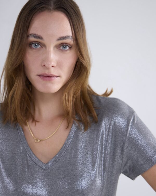 Summum v-neck top metallic coated